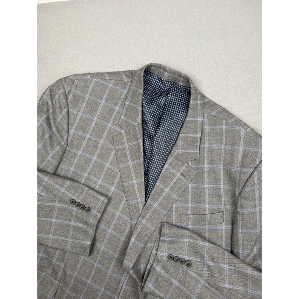 Oak Hill Sport Coat Mens 4XL (58/60) Gray Blue Check Two Button Jacket Blazer